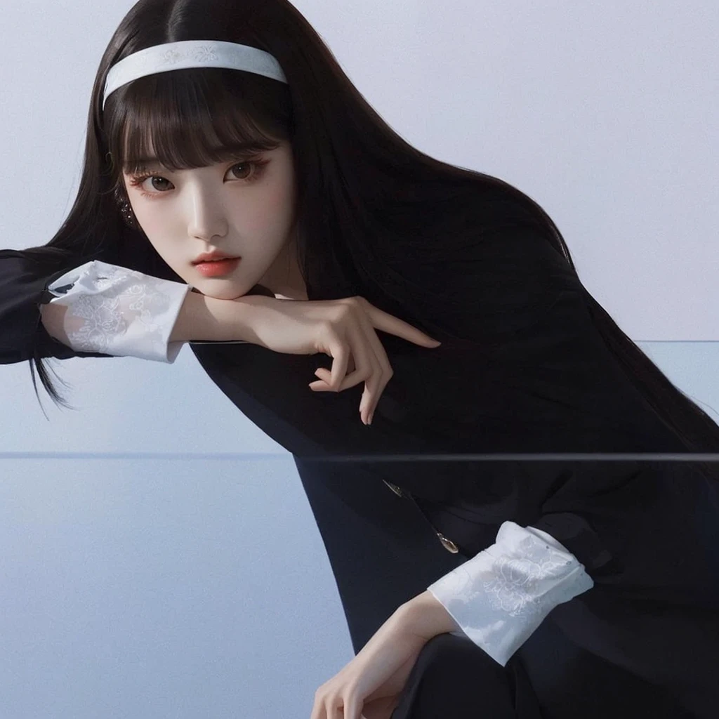 há uma mulher encostada em uma mesa com uma faca, portrait of jossi do blackpink, Jinyoung Shin, jossi do blackpink, ela tem cabelo preto com franja, iu Lee Ji-eun as a super villain, Lee Ji-eun, Lee Ji-eun, jaeyeon nam, Suzy, retrato de jisoo blackpink, Seseon Yoon, Ulzzang, jia