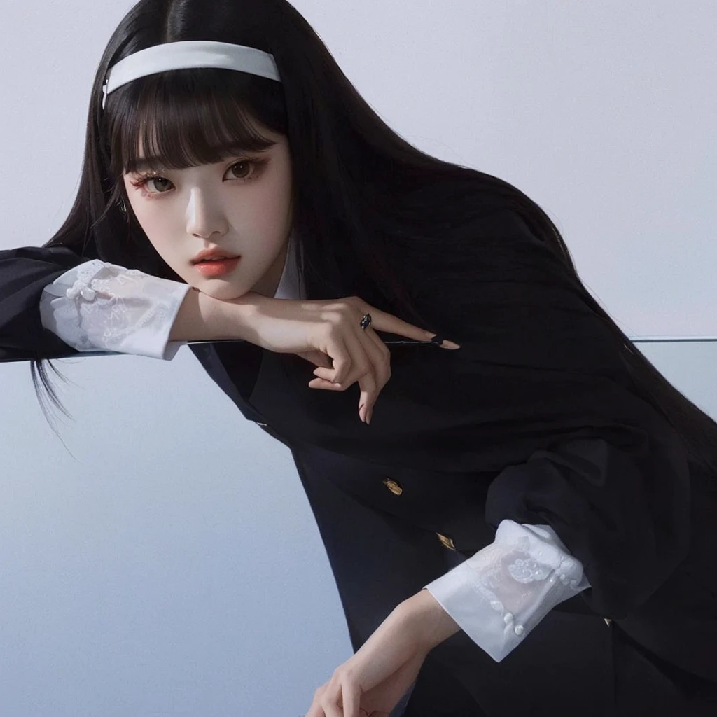 há uma mulher encostada em uma mesa com uma faca, portrait of jossi do blackpink, Jinyoung Shin, jossi do blackpink, ela tem cabelo preto com franja, iu Lee Ji-eun as a super villain, Lee Ji-eun, Lee Ji-eun, jaeyeon nam, Suzy, retrato de jisoo blackpink, Seseon Yoon, Ulzzang, jia