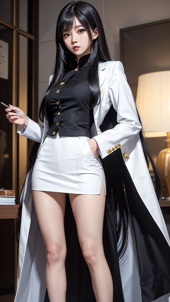 woman, กระโปรงสั้นwhite, คลุมเสื้อsuitwhite, skirt only, (สาวสวยTwo meter long hair, my hair is very long., extra long hair, long black hair), (suitสไตล์อิตาลี, suitสองปุ่ม), (Italian suit, white suit, Set of two buttons), (ใส่suitwoman, Business woman'suit, white), (suitwomanwhite), (เสื้อเชิ้ตwhite), necktie, (necktieสั้นสีดำ, necktieสีดำ, necktieผอม, ถักnecktie), (military rank insignia), (Short pencil skirtwhite), (Dynamic posts), full body, (A gigantic rift), (big breasts, thin body, small waist, hips raised, small thighs, Long legs), high-heelsสีดำ, (Short pencil skirt, white), Wearing a suit for a business woman, (Wearing a white businessuit, suitนักธุรกิจหญิงwhite), (tight, military regalia, เสื้อwhite, กระโปรงwhite), (black shoes), (Two gold suit buttons, Two meter long hair, suitเข้ารูป, เสื้อsuitwhiteทรงธรรมดารัดรูป), (black shoes, high-heels), (stand, walk, elegant gesture, Dynamic posts), short dress, earring, garden, monument
