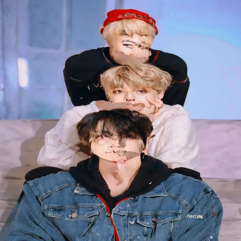 A beautiful detailed portrait of Jimin, Jungkook and Taehyung from the K-pop group BTS, highly detailed facial features, striking poses, elegant outfits, cinematic lighting, vibrant colors, realistic 3D render, photorealistic, 8K, best quality, masterpiece