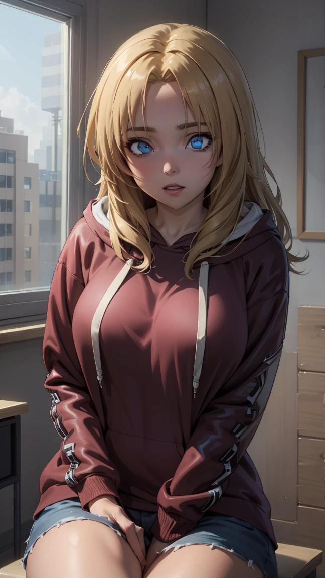 rita, blonde hair, long hair, blue eyes, 
BREAK (lack hoodie, hoodie, leather:1.2)
BREAK  sitting in an office chair, on a desk,
BREAK (masterpiece:1.2), best quality, high resolution, unity 8k wallpaper, (illustration:0.8), (beautiful detailed eyes:1.6), extremely detailed face, perfect lighting, extremely detailed CG, (perfect hands, perfect anatomy),