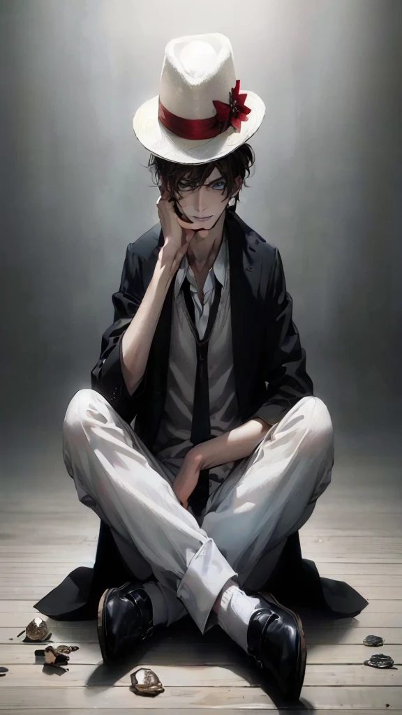 (best quality,4k,8k,highres,masterpiece:1.2),ultra-detailed,(realistic,photorealistic,photo-realistic:1.37),1 man,31 years old,mature man,very handsome,without expression,smile,short grey brown hair,blue eyes,penetrating gaze,perfect face without errors,imposing posture,businessman,office background,cinematic lighting,hdr image