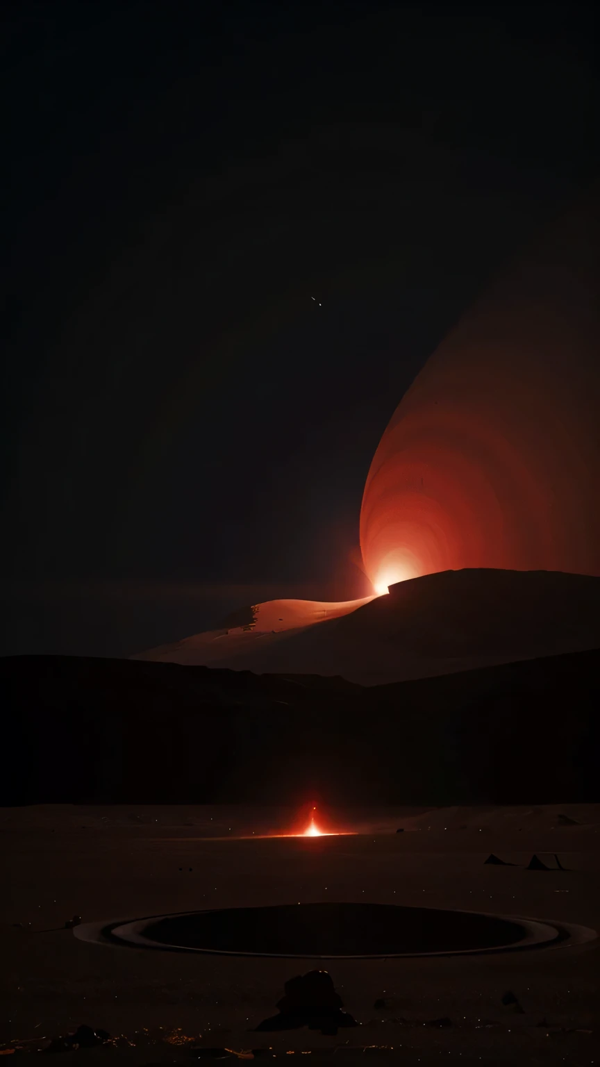 Psychedelic images of alien planets,Asymmetric spiral composition of the soundscape masterpiece,Minimalist desolate landscape, firefly, artistic, Red, dust, best quality,
