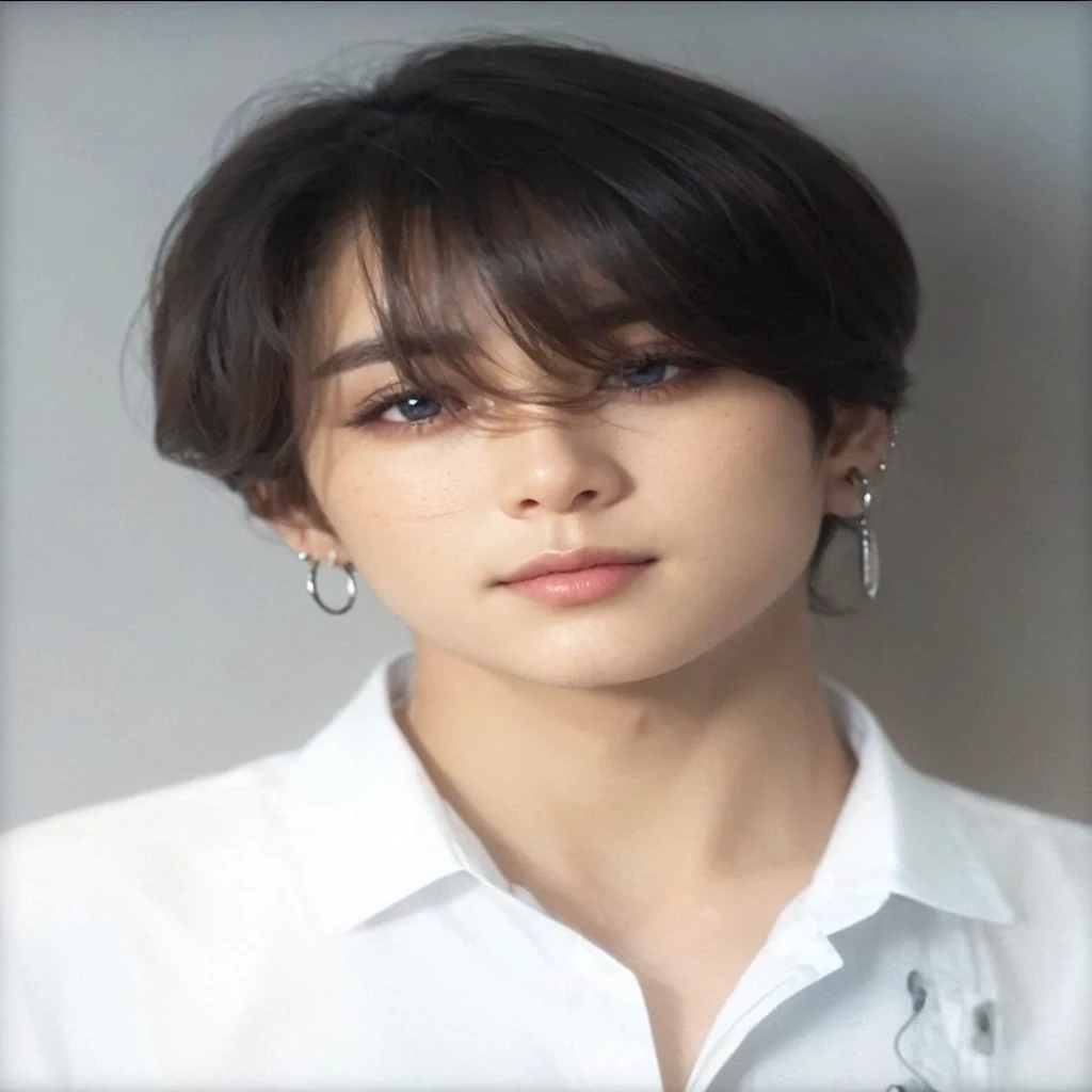 a beautiful young man with mesmerizing eyes, detailed facial features, long eyelashes, perfect skin, warm smile, brown hair, wearing a white shirt, in a serene nature setting, 4k, high resolution, photorealistic, detailed, hyper realistic, vibrant colors, natural lighting, cinematic composition, digital art, concept art, portrait