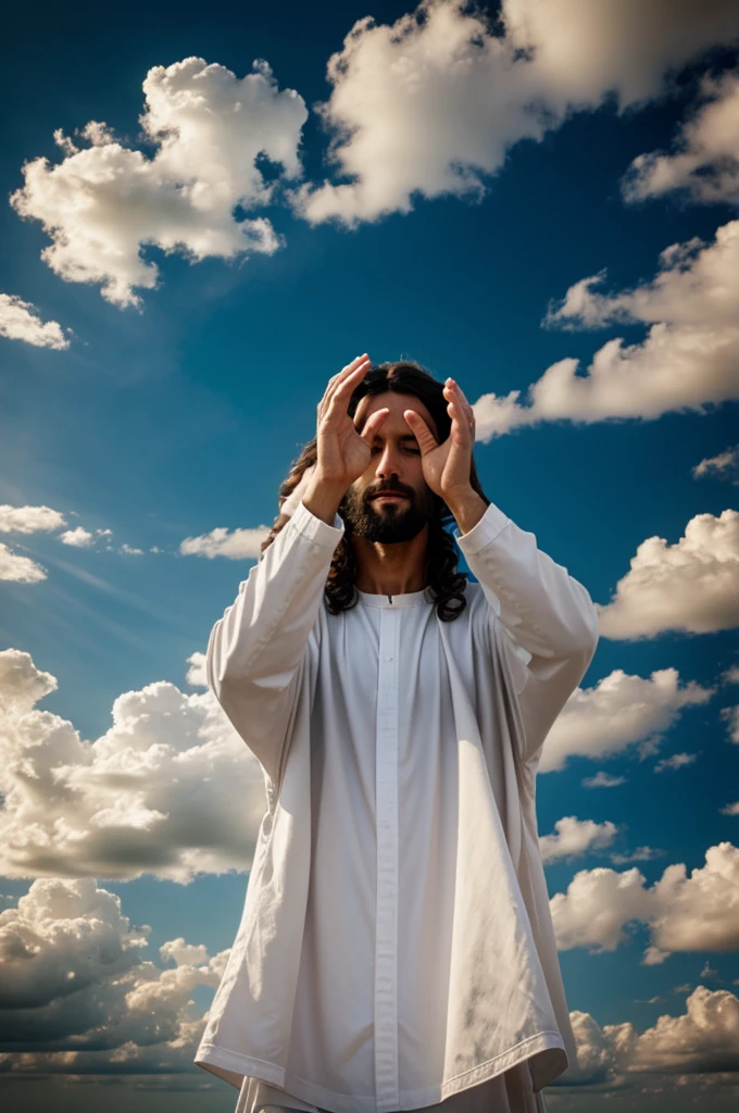Jesus in the clouds open his hands