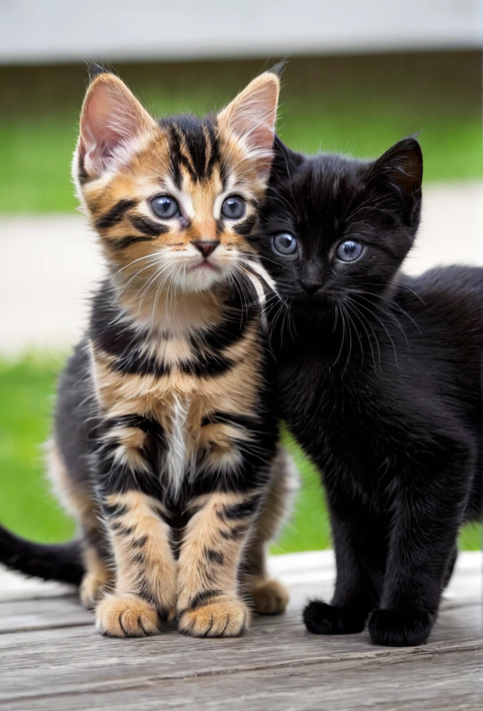 Two tabby colored kitten with one black kitten