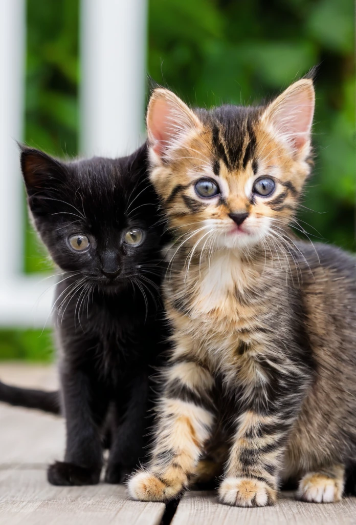 Two tabby colored kitten with one black kitten