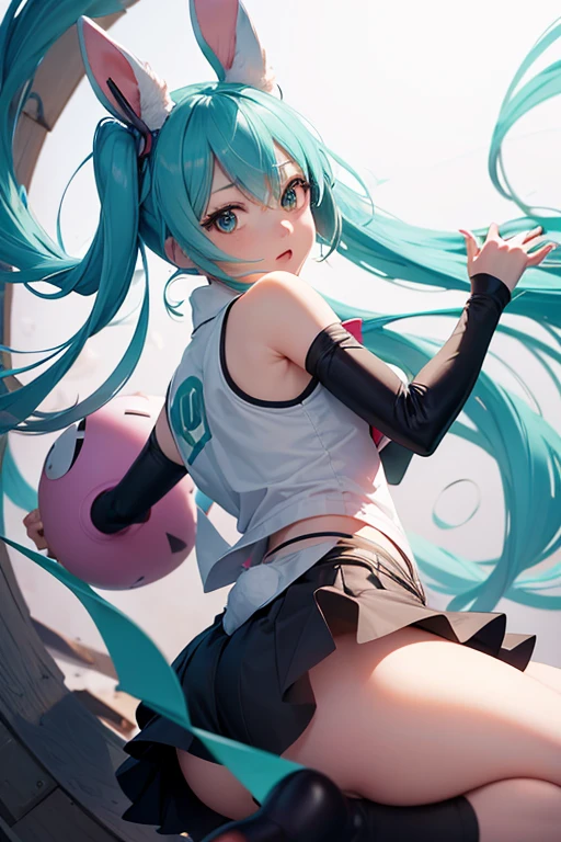 Mid Shot,Cel-shaded style,Centered Images,Super detailed illustration of Hatsune Miku in a cool pose,Inkpunk,Incline,Strong Contours,art:Mschiffer,Bold Traces,No frame,High Contrast,Cel shade,vector,32k resolution,Highest quality,Shizukazomu,Megu-KJ,Megu-san is,Gwen Stacy,Rabbit Pose,Life clothes