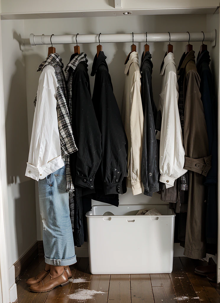 Very Dirty closets wadrobe with mud in the clothes