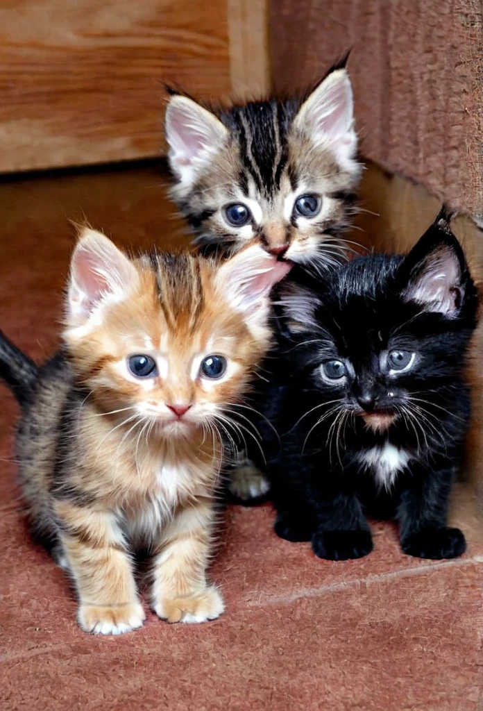Three tabby colored kitten with one black kitten same ages, 3 weeks