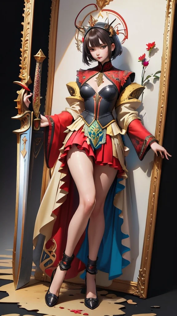 (masterpiece, 4K ,Super detailed:1.2), (anime:1), (Perfect quality), The whole body is shown, View Viewer, Female Swordsman, Muscular and ultra violent, Powerfully々And, RPG concept art character, armor, Holding a sword, Short Hair
