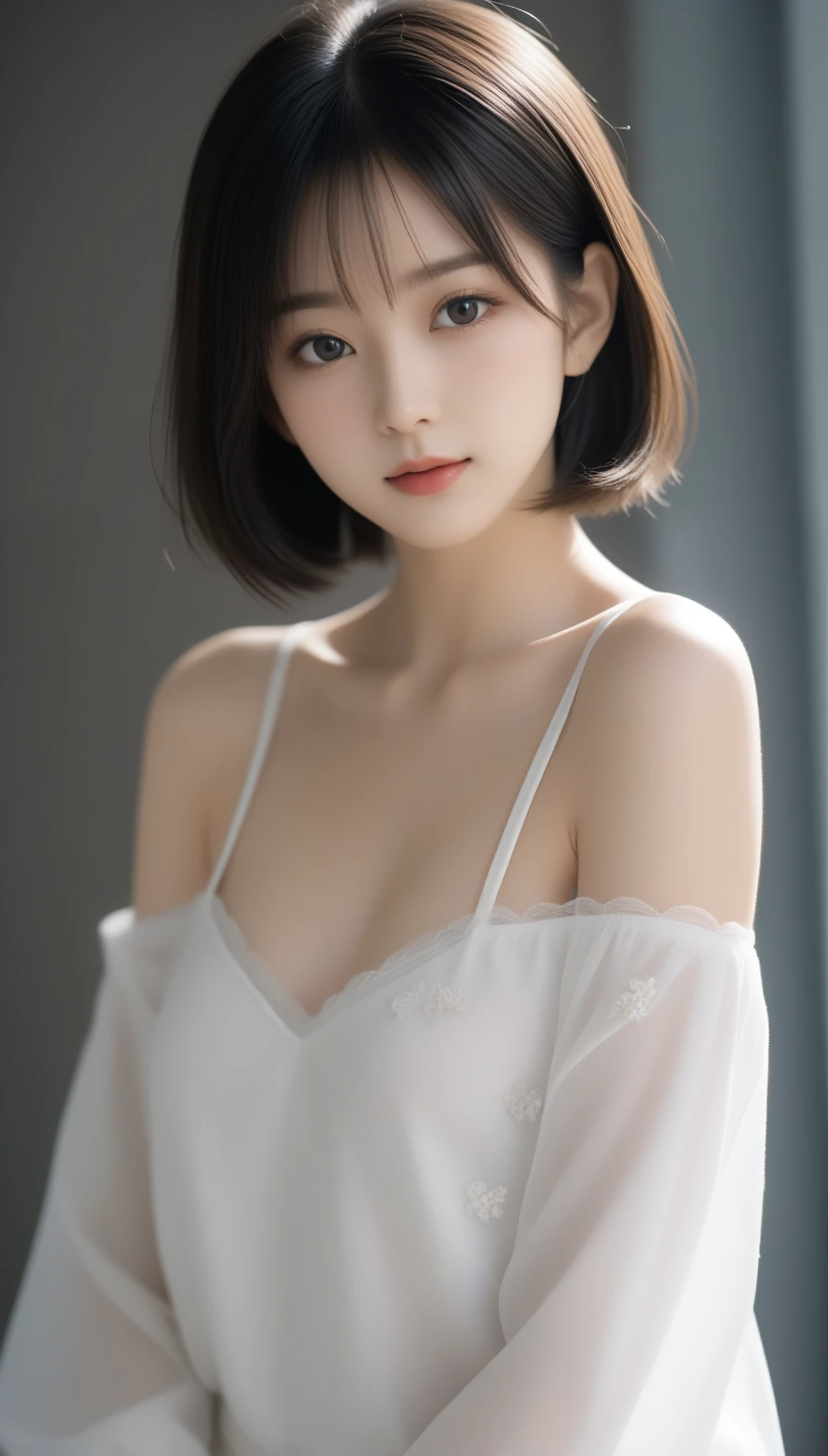8K, Ultra-high resolution, Highest quality, masterpiece, 三分割法によるphotograph,Surreal, photograph, 1 Girl, (:1.3), pretty girl, Cute face, Beautiful eyes in every detail, 細かくdetailedに,masterpiece,One Girl:1.2, Japan Female Announcer, whole body,blush,closed eyes,shy,Black Hair,Bob with bangs,ballet,Spanking,Captivating ass,Delicate and smooth skin, Realistic Skin, Perfect and beautiful face ,完璧でCute face, Skin with attention to detail, Perfect limbs、Narrow waist、Thin legs)、Browsing Caution,Beautiful leg line beauty,Looking at the audience、beauty,Long neck、(((Ideal body type))),A cup small breasts :2,、Portraiture:2、Perfect Anatomy、鮮明なdetailed、detailed、Surreal、Light and shadow,Strong light