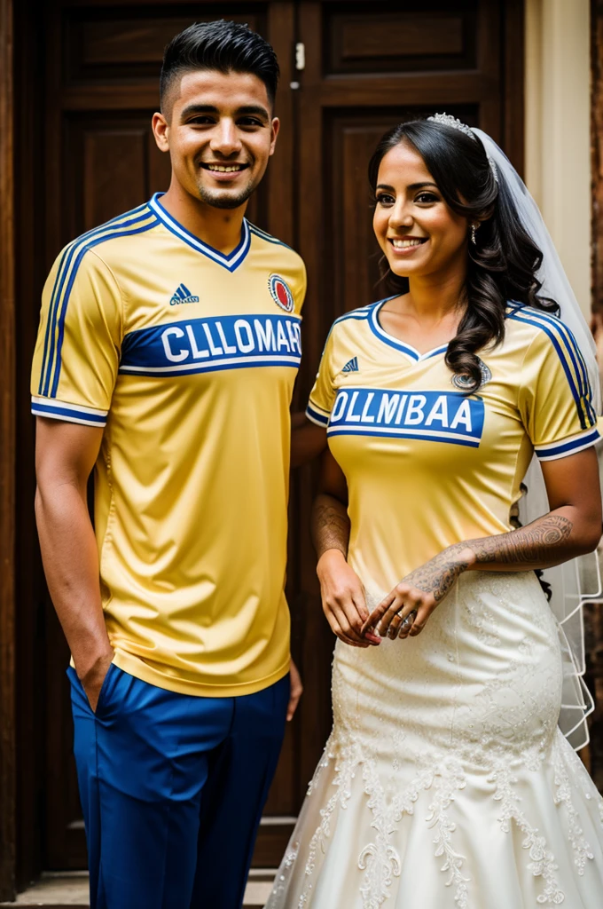 Bride and groom with the Colombia shirt