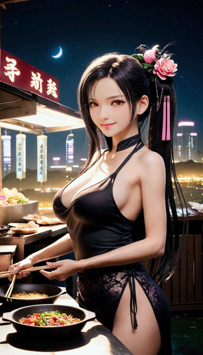 Highest quality, Super quality, 16K, Incredibly absurd, Very detailed, delicate and dynamic, SFW, Natural light, , Diffuse reflection of light, Vortex of Light, Dirty food stall, Chinese fast food, Old Chinese food stall, , , , Create amazing image effects, Kitchen, Taiwan, Taipei, (cute girl, healthy shaped body, sexyg legs, Chinese food stall chef, Sensual expression, fine, Active, smile, Stove, Chinese pan, stir fry, Busy, Sweaty, black long hair, Naked Ap,)