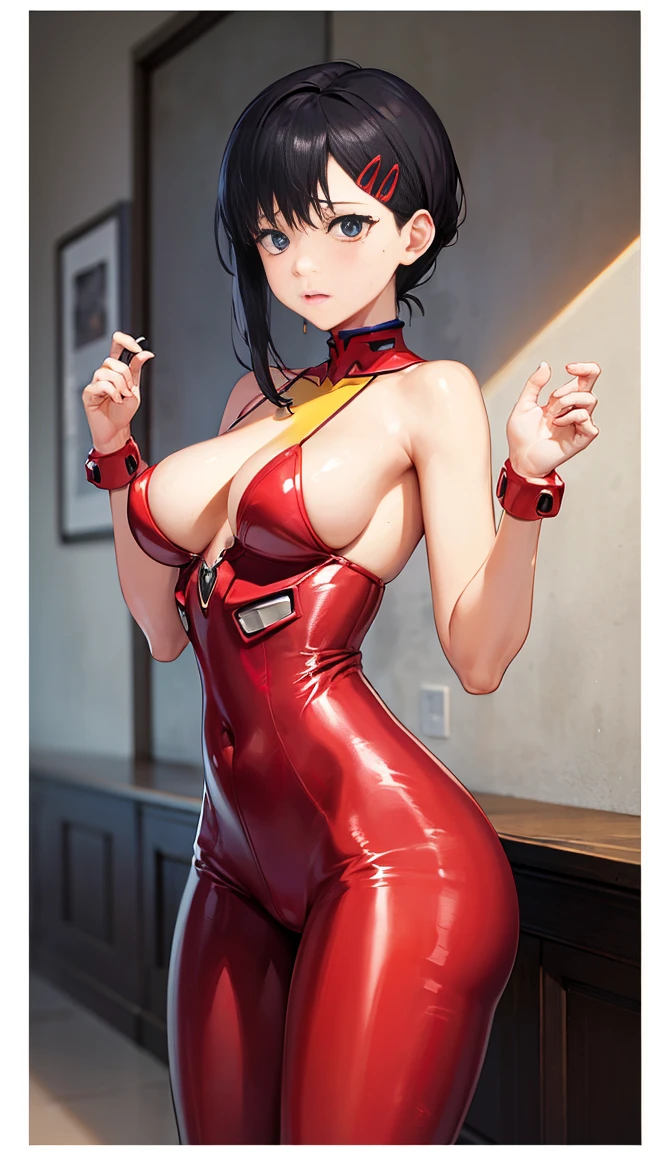 Masterpiece、Mesa、big breasts、Latex bodysuit、plug-in suit(neon genesis evangelion)、high heels、Beautiful art、high resolution、visual arts、、pretty eyes、of the highest quality、最high resolution、8K nsfw illustration