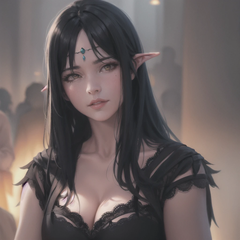 wlop,dalcefo,realistic,painting,dark atmosphere,princess of orc in crowd,fine detailed face, cinematic light,