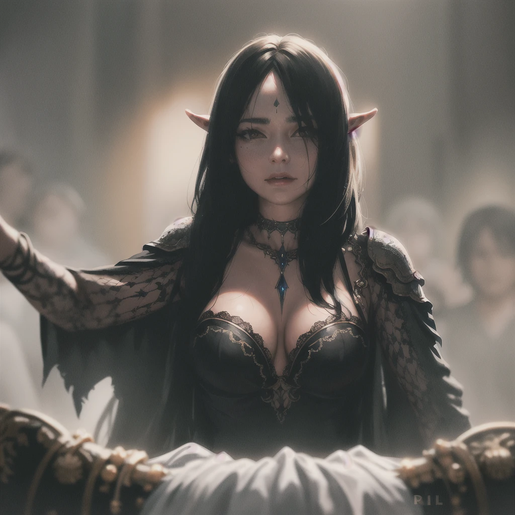 wlop,dalcefo,realistic,painting,dark atmosphere,princess of orc in crowd,fine detailed face, cinematic light,  