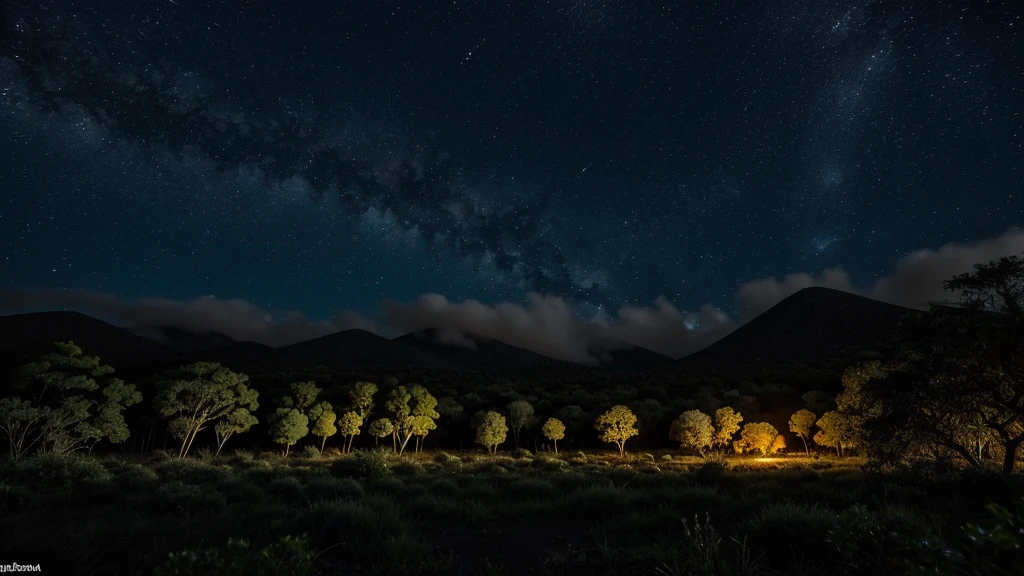 A night scene shows a cacophony of chirping birds at in the African forest