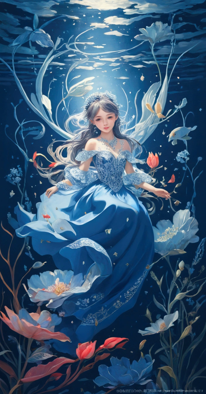 Beautiful fairy with a sense of transparency､Beautiful sparkling ocean、Transparent feathers､kindly smile､Summer background､Gentle and transparent fairy､Watercolor Paint