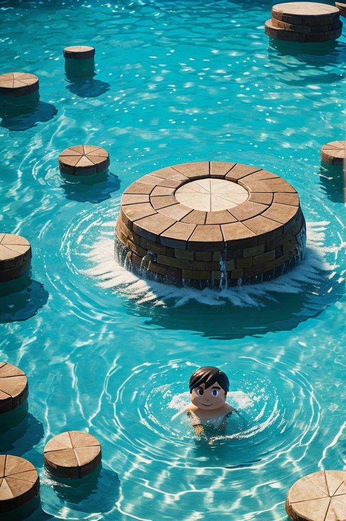 Character in the world of mine craft swimming