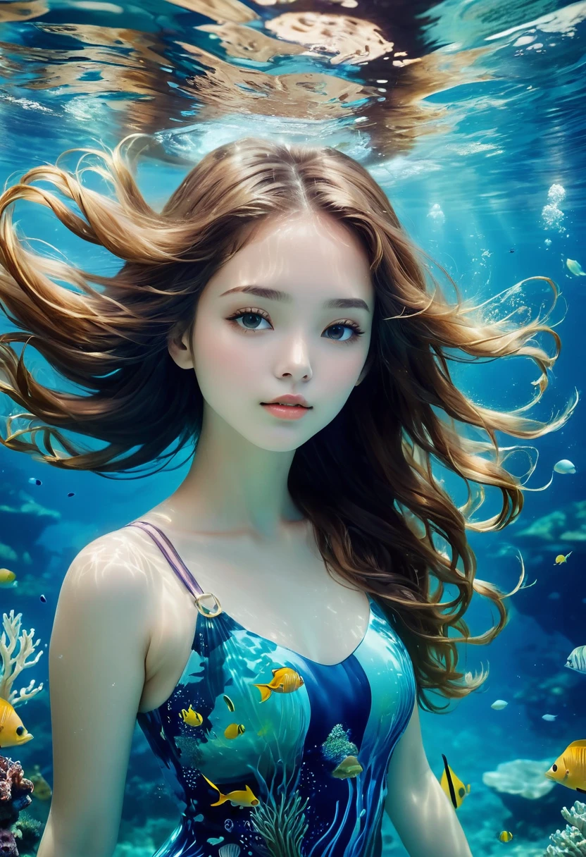 The overall appearance is one of natural beauty and tranquility, with the girl harmoniously integrated into the underwater landscape.',
    ],
    tags='beautiful girl, underwater, flowing hair, serene, peaceful, harmony, floating, vibrant marine life, minimal attire, natural beauty, tranquility, aquatic surroundings',atmosphere='Serene and peaceful, reflecting harmony with the underwater world.',
   style='Captivating and detailed, emphasizing the natural beauty and tranquility.',
    quality_meta='High resolution with detailed textures and serene expressions.',