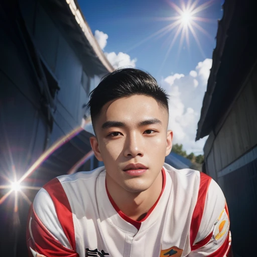 ชายอาราฟใกล้ของAsian manตะวันออกเฉียงใต้ที่มีใบหน้ากลม.., black eyes, staring at the viewer, morning sun, ((face details)), Double eyelids, realistic, Masterpiece, Highest quality, lens flare, shade, [[Chromatic aberration, digital painting, 8K, 45,000,000,000 pixels,, t-shirt, short hair, black eyes,abdominal muscles, The body is beautiful and strong...,, (digital painting, HDR, High contrast South Korean man, Asian man, Korean muscular boy, 2 1 old, Handsome Chad Chin, Asian features, attractive man, handsome man, Chai Sukun, Bien Luan, strong masculine qualities, Attractive face and body, blink, Damian Tran, Yanjun Chengt, sexy as a man