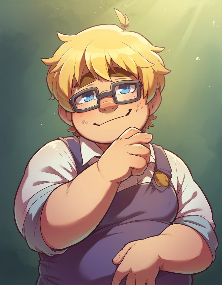 Ralph Bakshi Style,  chubby big_nose dirty_blonde with small_tits and blue eyes with glasses