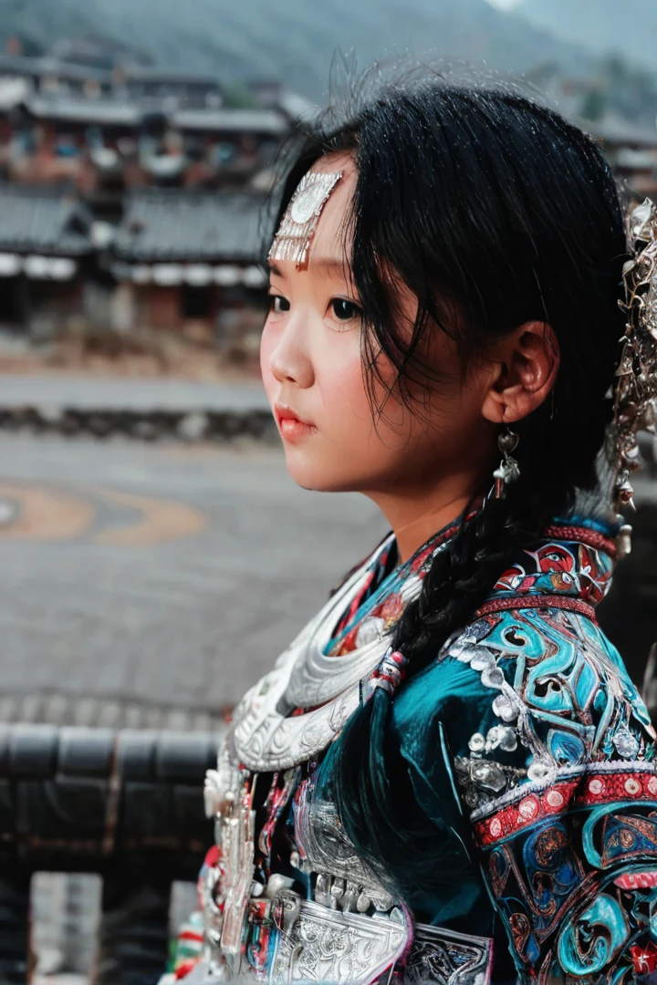 Meowz,Hmong,One girl,innocent,6 years old,Blurred background,Blurred,dress,alone focus,Have,Are standing,Long sleeve,Traditional clothing,View your viewers,red dress,Black Hair,Brown eyes,korean clothing,Depth of written boundary,alone,(,Upper Body:1.1),