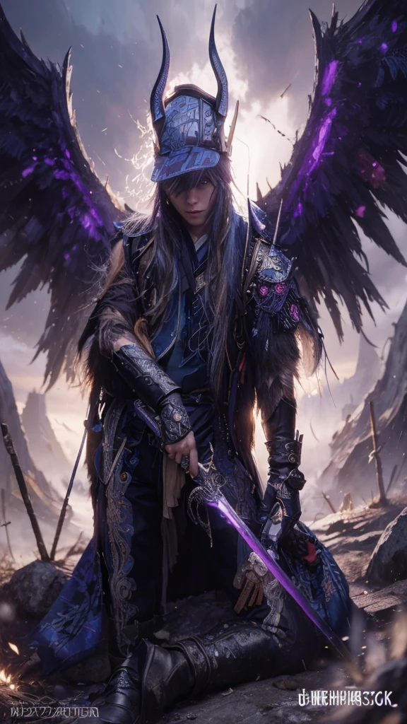 (masterpiece),(best quality:1.0), (ultra highres:1.0), detailed illustration, 8k, anime, masterpiece, wearing a wide blue hat over head, detailed hat, best quality,(wanderer:1.2), letterboxed, (genshin impact), 1boy, male focus, solo, vest,(kbxll:0.5), anime style, vibrant