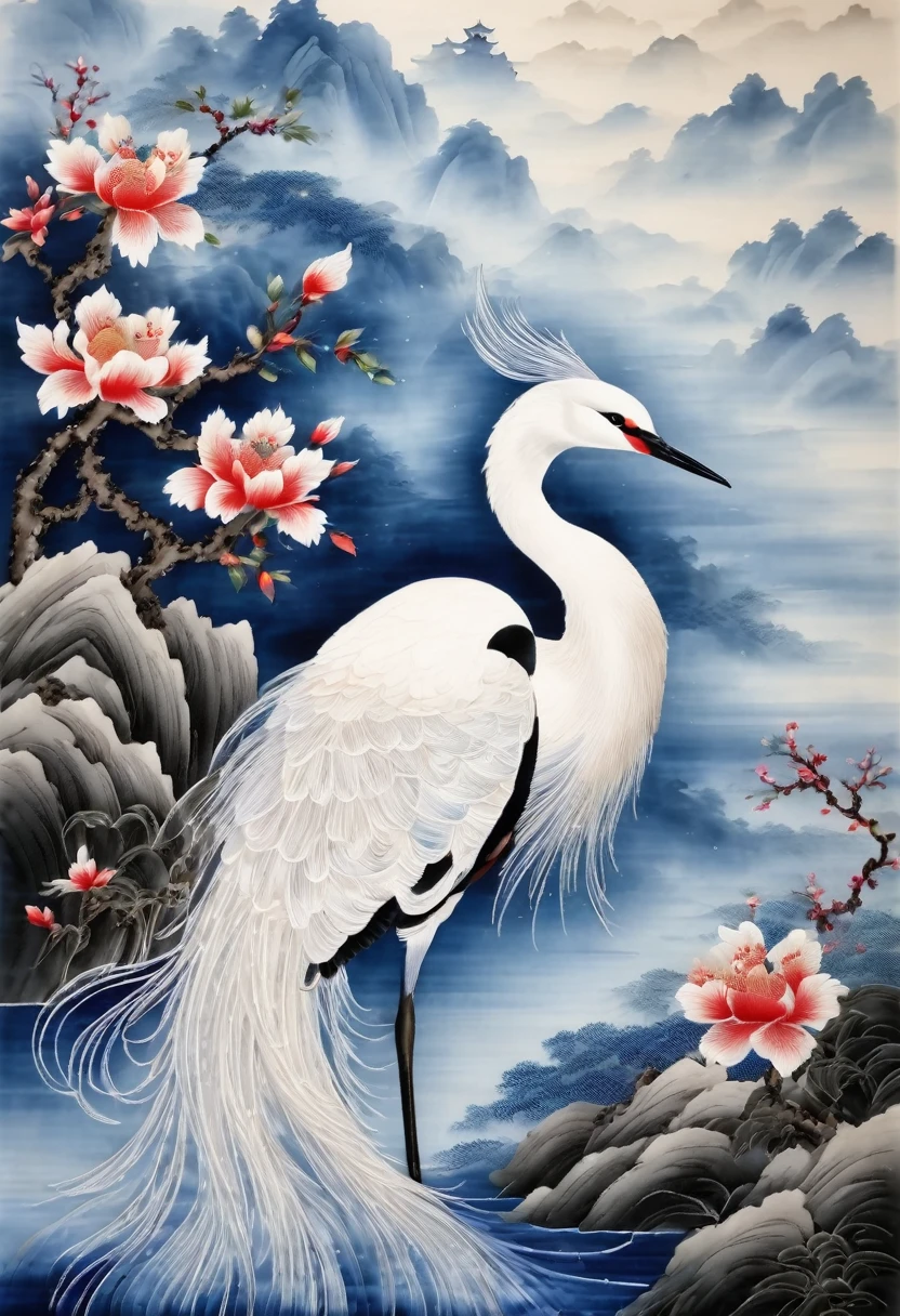Embroidery works,embroidery，tapestry of rank， (Translucent blue ETA embroidery hanging on the wall）, silky silk thread, line sleek, ,Agile white tail and fins, Lots of white space (Background with:  white chinese silk),  Silk Suzhou Embroidery, Ink painting and watercolor,, Realistic embroidery details, hyper HD, super detailing, 16k,