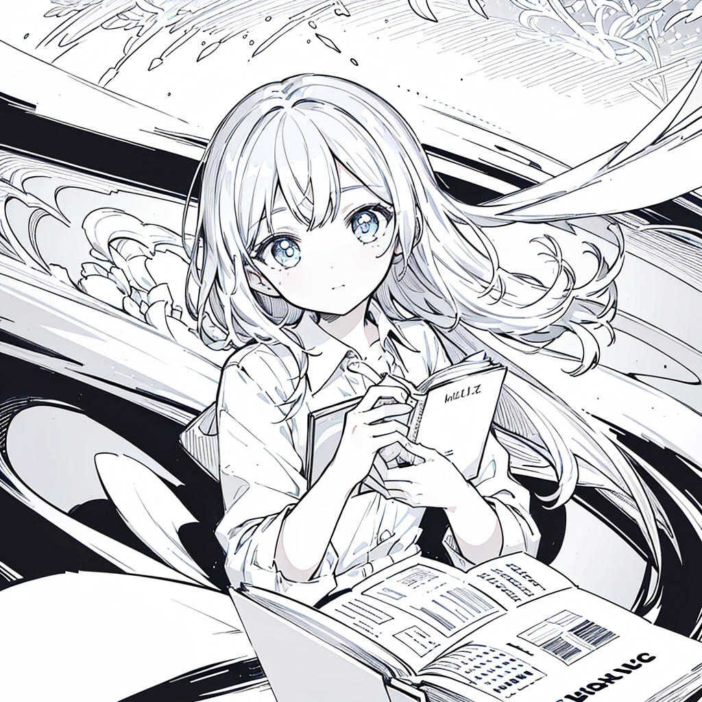 A girl,close up, wearing white shirt, reading a book, (best quality:1.3), (highres:1), (detailed:1.3), (incredible:1.3), (perfect:1.3), (perfection:1.3), (illustration:1.3), she's getting fun while reading it, dynamic on scene