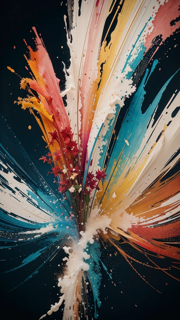 A beautiful watercolor painting of lilies, blown by the wind, with intricate details and a masterful use of the medium. Vibrant colors, paint splatters, and a dripping effect create a dynamic and organic composition. The artwork has a strong digital art aesthetic and is a stunning example of the artist's skill, trending on Artstation.