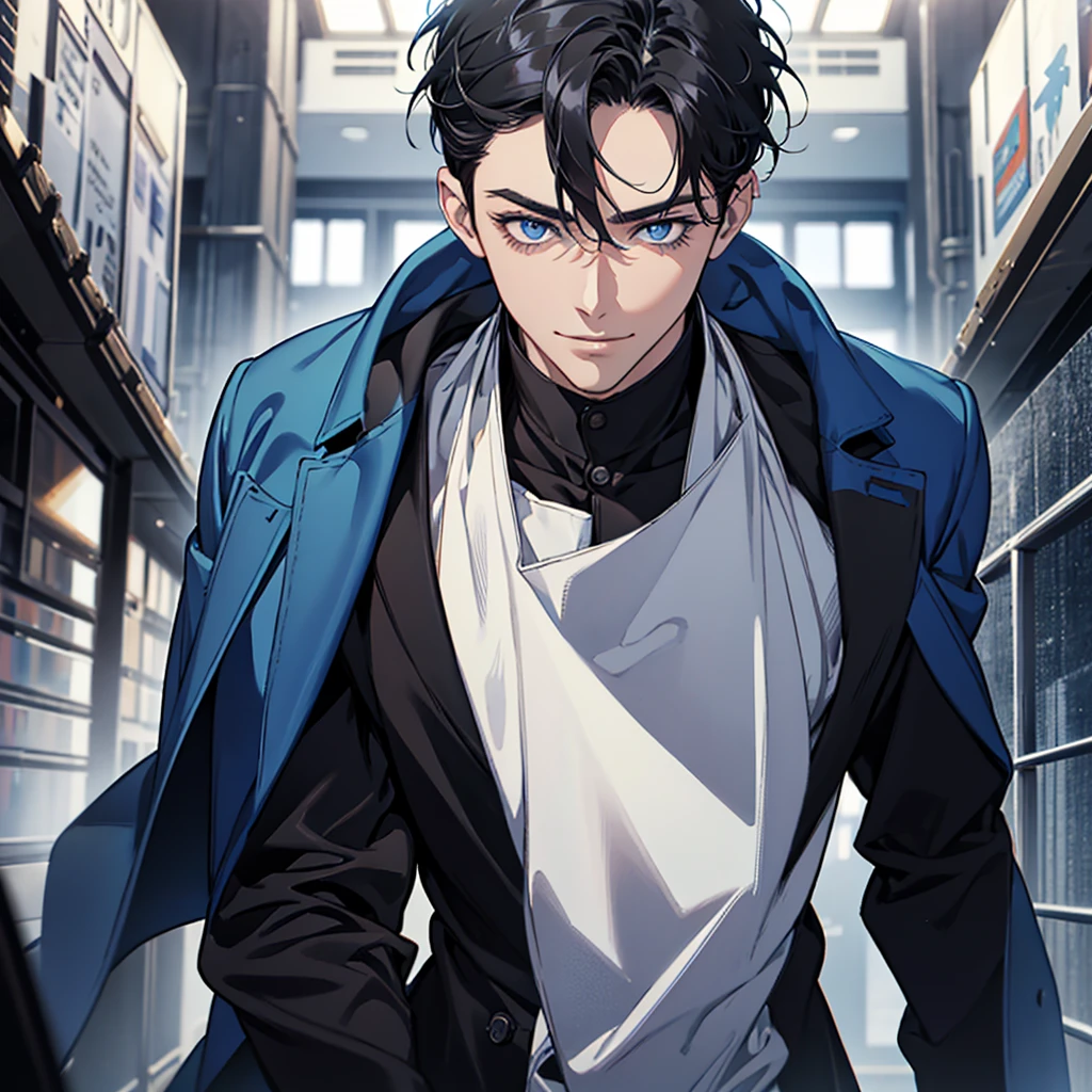 full body,from below,make it beautiful,Masterpiece,best quality,Very detailed,anime,2d,a handsome man, man,manที่เป็นผู้ใหญ่, A quiet and charming young man, 30 years old, smile, gag, Portrait, Highly detailed face, ((blue eyes)), ((black short hair)),manหล่อ ,Short hair Quiff Hairstyle,black short hair,blue eyes, alone,middle part hair,beautiful black hair,stare,smileแย้มแจ่มใส,stand,looking down,back light,blue eyesสวยงาม,no background,business suit, Black suit