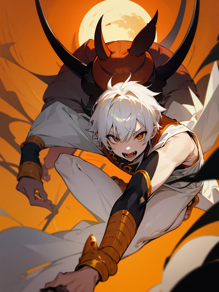 Rakshasa Black eyes Yellow horns White short hair Black clothing Torii Male Full moon Fangs