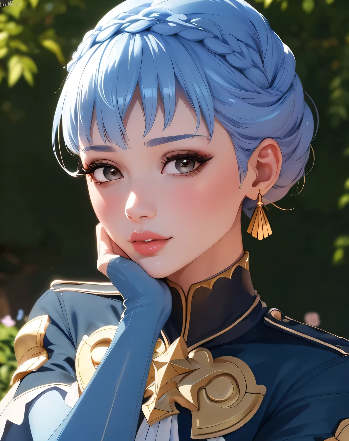 mariannetimeskip, crown braid, blue dress, long sleeves, capelet (masterpiece, best quality, ultra-detailed), realistic style, very close up shot 2.0, garden 2.0, looking at viewer 2.0, blushing, face shot 2.0, perfect eyes, cute nose, very sexy smile 2.0, very luscious lips 2.0, face shot 2.0, very heavy eyeshadow 2.0, very heavy makeup 2.0, round face, very thick lips 2.0, very glossy lips 2.0, very pouty lips 2.0, shiny skin, lustrous skin 2.0, incredibly pretty 2.0, incredibly beautiful 2.0, very shy 2.0, very gentle 2.0, very timid 2.0, very elegant 2.0, earrings, very curvy 2.0, supermodel face 2.0, very sexy 2.0, very heavy eyeshadow 2.0, very heavy makeup 2.0, round face, very thick lips 2.0, very glossy lips 2.0, very pouty lips 2.0, shiny skin, lustrous skin 2.0, incredibly pretty 2.0, incredibly beautiful 2.0, very shy 2.0, very gentle 2.0, very timid 2.0, very elegant 2.0, very curvy 2.0, supermodel face 2.0, very sexy 2.0, hands behind head 2.0, very heavy eyeshadow 2.0, very heavy makeup 2.0, very heavy eyeshadow 2.0, very heavy makeup 2.0, very heavy eyeshadow 2.0, very heavy makeup 2.0, shiny skin 2.0, very thick lips 2.0, very glossy lips 2.0, very pouty lips 2.0, very thick lips 2.0, very glossy lips 2.0, very pouty lips 2.0, face shot 2.0, very close up shot 2.0, face shot 2.0, very close up shot 2.0, face shot 2.0, very close up shot 2.0, face shot 2.0, very close up shot 2.0, facing camera 2.0