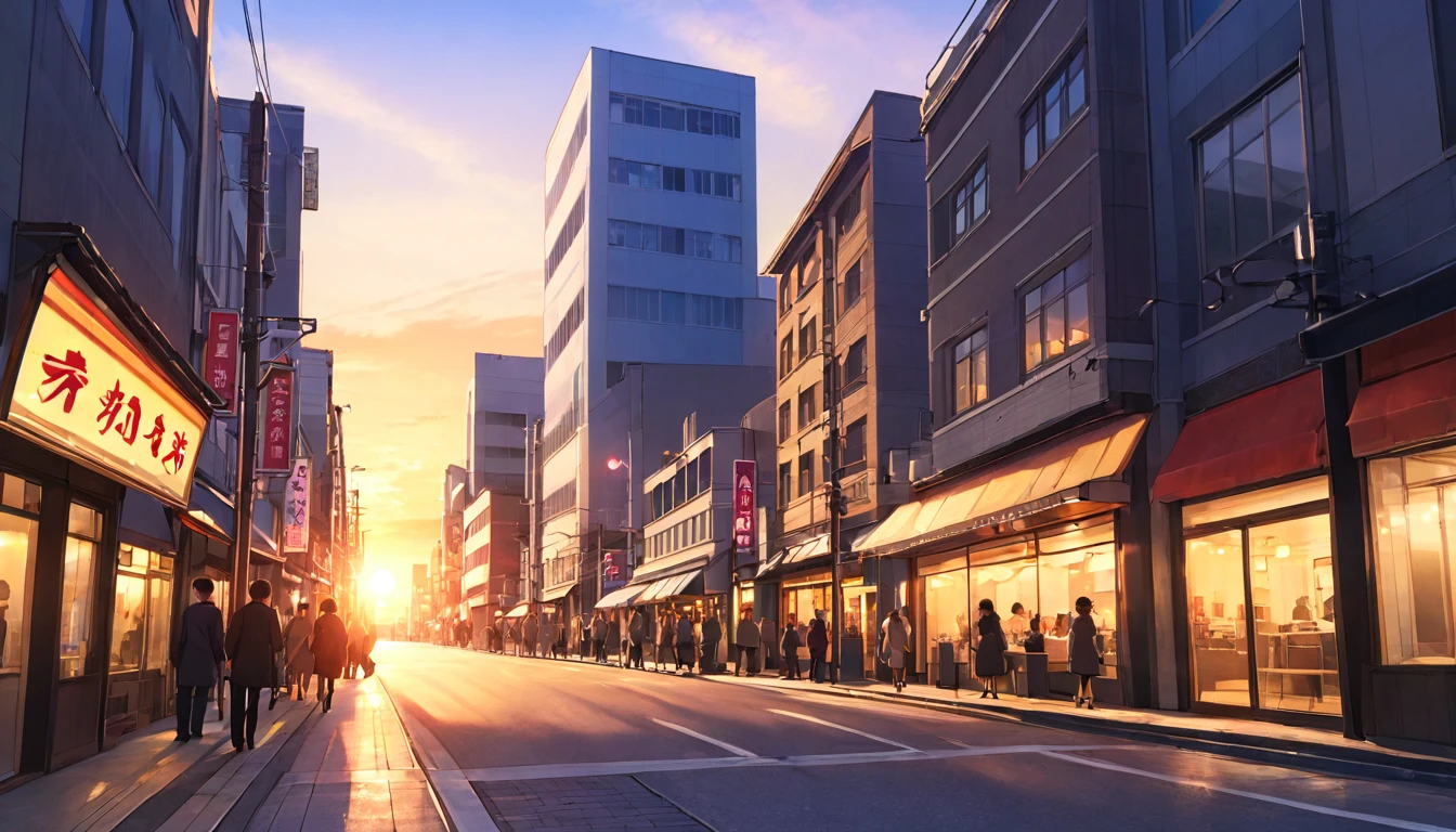Showa era downtown、sunset、high quality