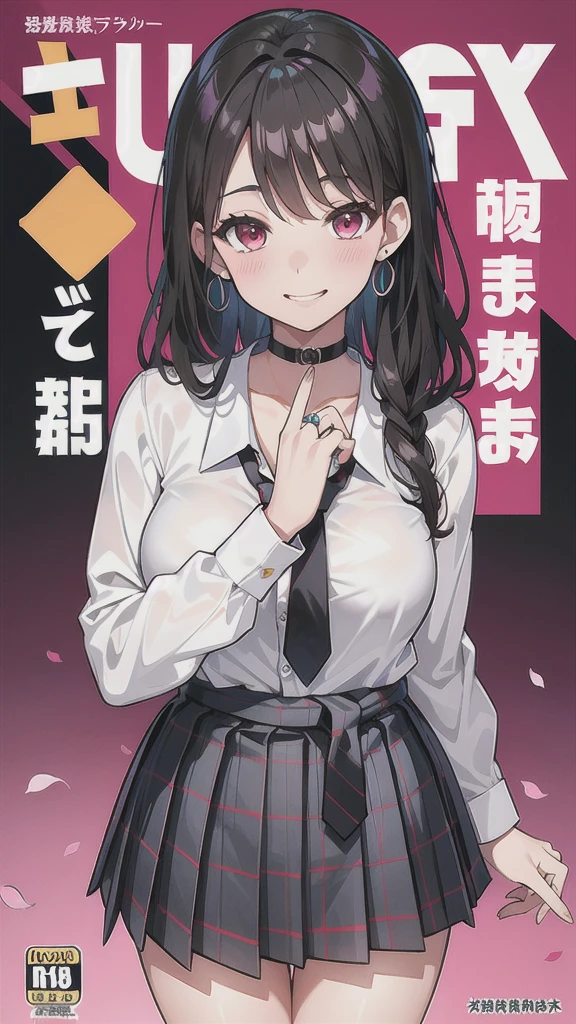 masterpiece, best quality, full body,
1girl, bangs, black choker, black necktie, blonde hair, blue skirt, blush, bracelet, breasts, choker, clothes around waist, collarbone, collared shirt, cowboy shot, dress shirt, ear piercing, eyebrows visible through hair, gradient hair, grin, gyaru, jewelry, kogal, long hair, looking at viewer, loose necktie, necktie, piercing, plaid, plaid skirt, pleated skirt, red eyes, ring, school uniform, shirt, skirt, smile, solo, white shirt,
street, sky, cherry blossoms, petals,illustration, (magazine:1.3), (cover-style:1.3), fashionable, woman, vibrant, outfit, posing, front, colorful, dynamic, background, elements, confident, expression, holding, statement, accessory, majestic, coiled, around, touch, scene, text, cover, bold, attention-grabbing, title, stylish, font, catchy, headline, larger, striking, modern, trendy, focus, fashion,