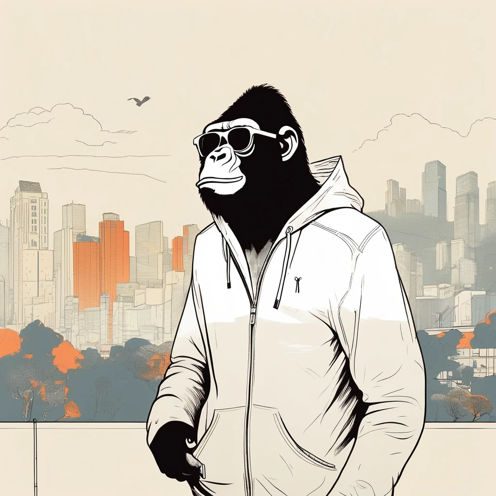 gorilla-like , sweet,art by Sophie Roach , art by Jon Klassen , art by Michael Cho , art by Sophie Roach、sunglasses,campimg,smoking,city