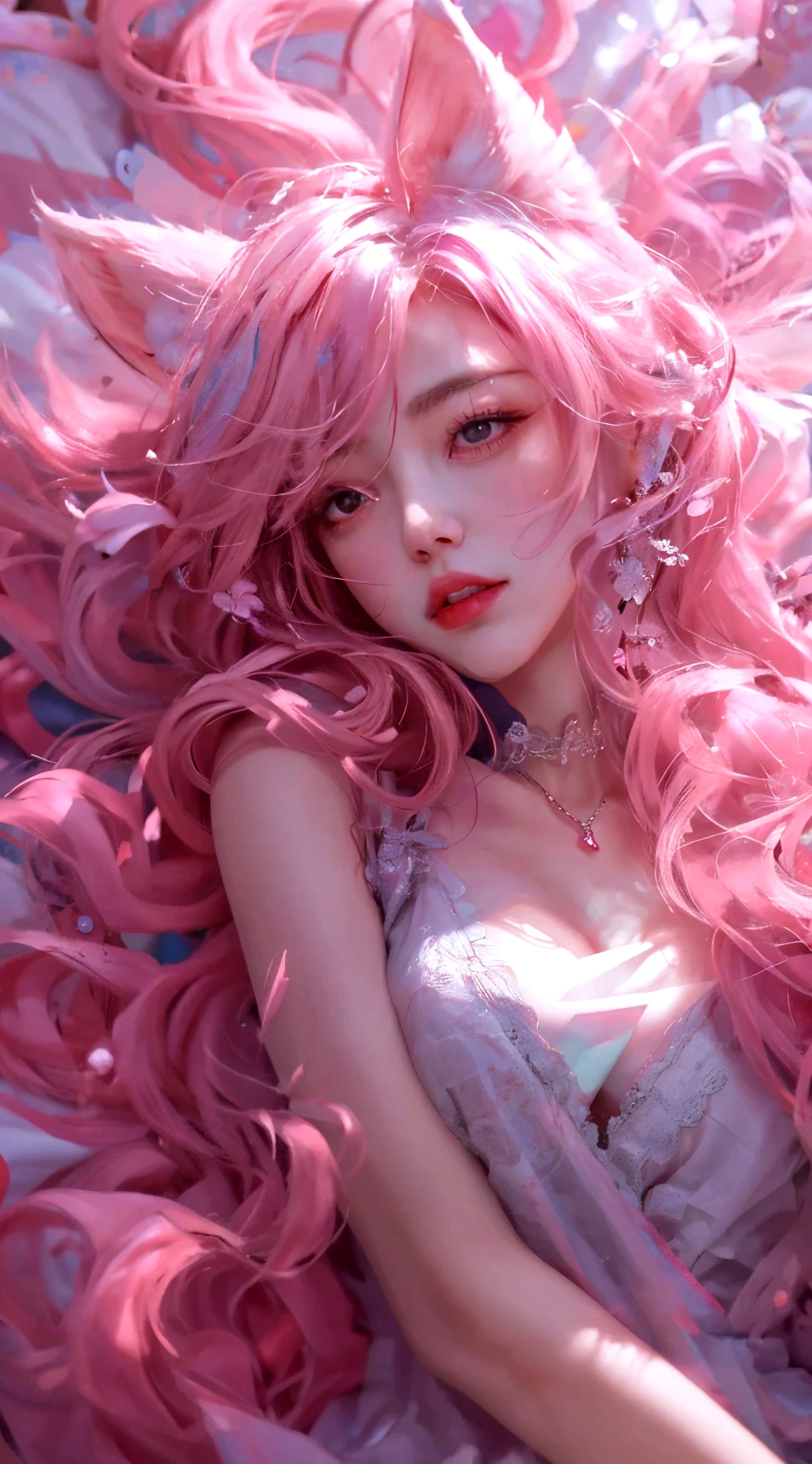 (masterpiece, Highest quality, Highest quality, watercolor (meanwhile), Official Art, beautifully、beautiful, (1.2), (1 Girl: 1.3), (Fractal Art: 1.3), whole body, Heart-shaped pupils, chest, valley, pattern, beautifulピンクの髪, (naked), Pink eyebrows, colorful, write, (Embarrassed face), Adult, Sticking out tongue, Ahegao, Drooling