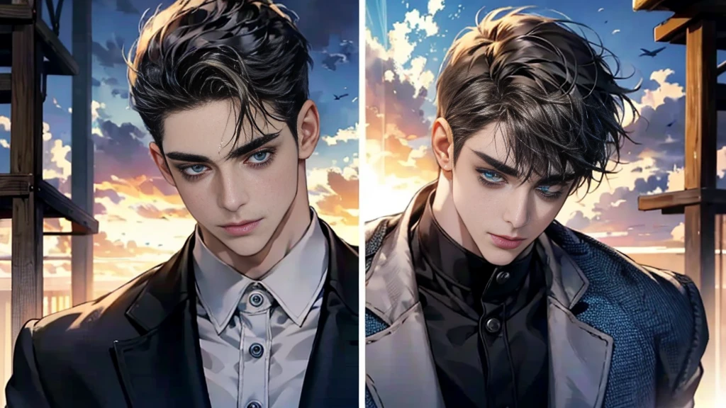 "best quality , High quality , The best details ,Masterpiece, High qualityสุด, realistic, 1 person, manที่เป็นผู้ใหญ่,solemn face, A quiet and charming young man, 30 years old, smile, gag, Portrait, Highly detailed face, 寒さとsmile, ((blue eyes)), ((short hairสีดำ)), [Thick eyebrows],,1 man,alone,dark black hair,short hair,short hairสีดำ,buzz cut,beautiful eyes,blue eyes,full body,from below,make it beautiful,Masterpiece,best quality,Very detailed,anime,a handsome man, man,manที่เป็นผู้ใหญ่, A quiet and charming young man, 30 years old, smile, gag, Portrait, Highly detailed face, ((blue eyes)), ((short hairสีดำ)),manหล่อ ,short hair Quiff Hairstyle,short hairสีดำ,blue eyes, alone,stare,smile,stand,back light,blue eyes,no background,business suit, Black suit,Masterpiece,best quality,Very detailed