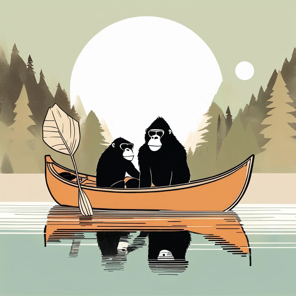 gorilla-like , sweet,art by Sophie Roach , art by Jon Klassen , art by Michael Cho , art by Sophie Roach、sunglasses,campimg,smoking,,canoe