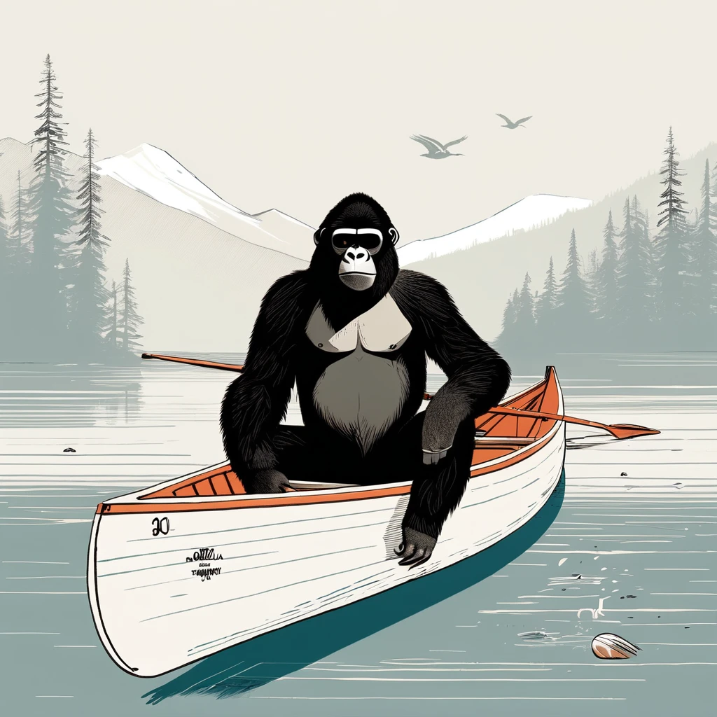 gorilla-like , sweet,art by Sophie Roach , art by Jon Klassen , art by Michael Cho , art by Sophie Roach、sunglasses,campimg,smoking,,canoe