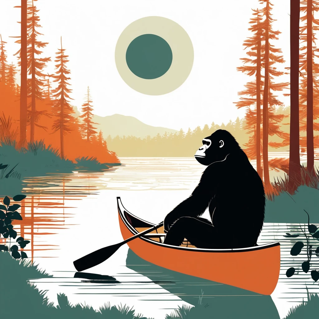 gorilla-like , sweet,art by Sophie Roach , art by Jon Klassen , art by Michael Cho , art by Sophie Roach、sunglasses,campimg,smoking,,canoe