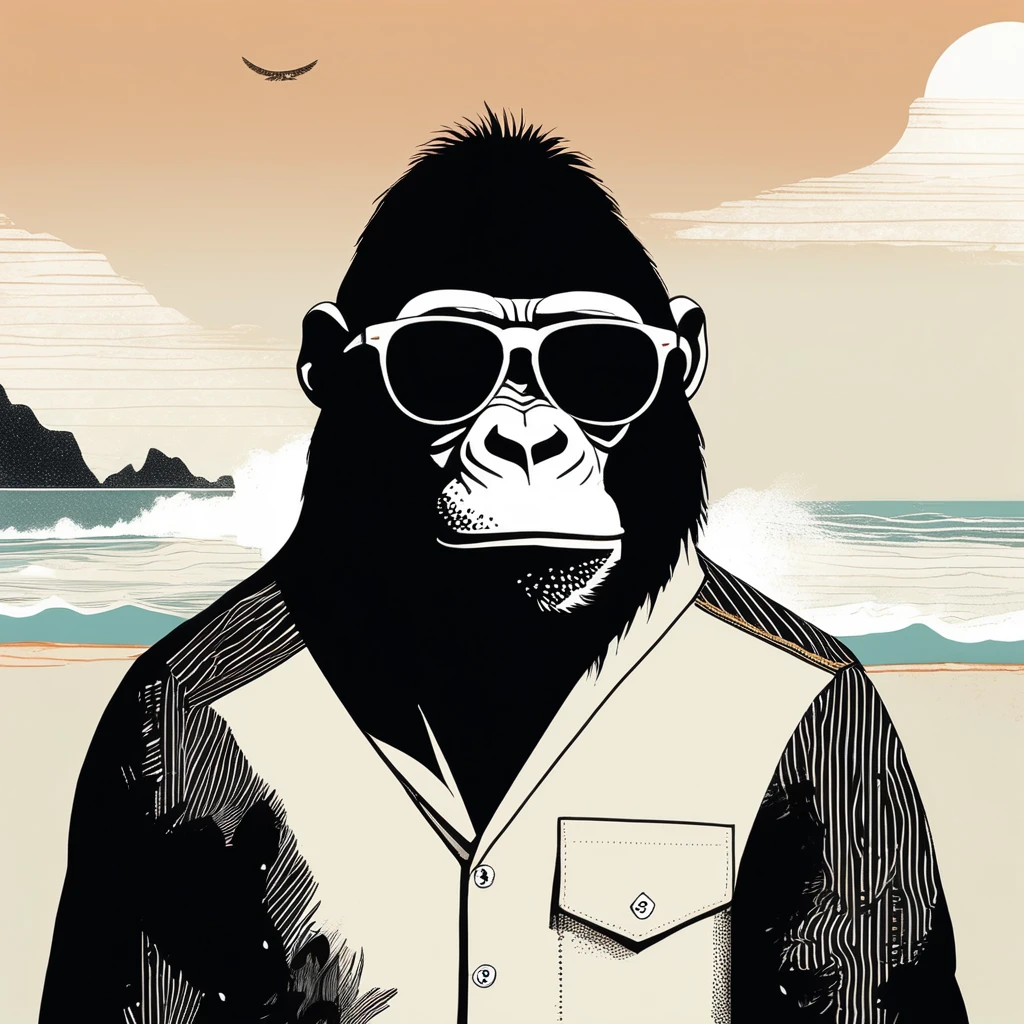 gorilla-like , sweet,art by Sophie Roach , art by Jon Klassen , art by Michael Cho , art by Sophie Roach、sunglasses,campimg,smoking,surfing