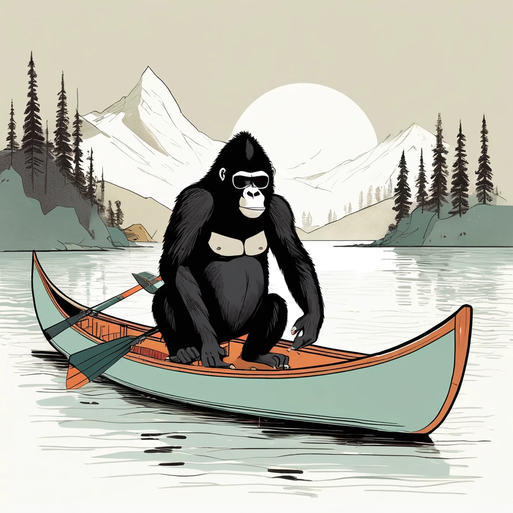 gorilla-like , sweet,art by Sophie Roach , art by Jon Klassen , art by Michael Cho , art by Sophie Roach、sunglasses,campimg,smoking,,canoe