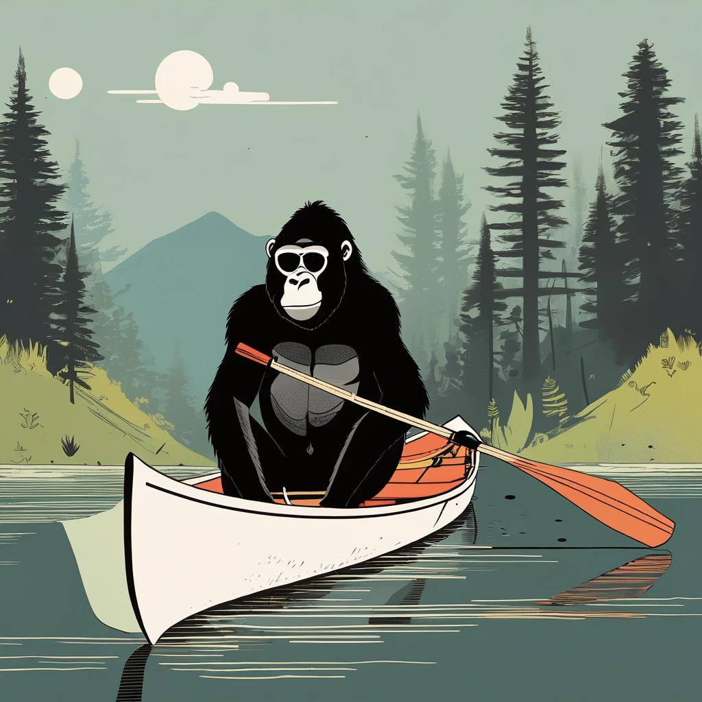 gorilla-like , sweet,art by Sophie Roach , art by Jon Klassen , art by Michael Cho , art by Sophie Roach、sunglasses,campimg,smoking,,canoe