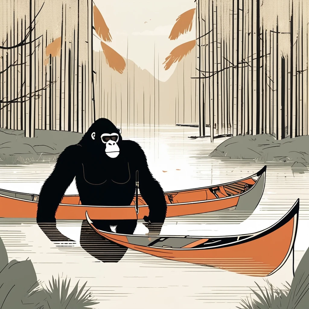 gorilla-like , sweet,art by Sophie Roach , art by Jon Klassen , art by Michael Cho , art by Sophie Roach、sunglasses,campimg,smoking,,canoe