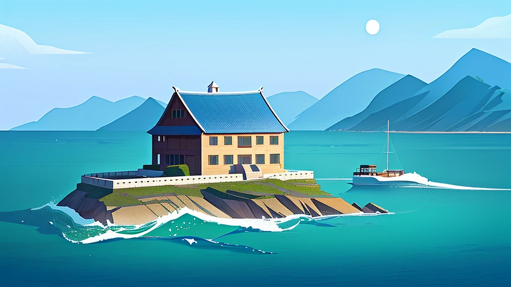 There is a small building on the rocks in the water, inspired ZHANG Kechun, ZHANG Kechun, Inspired by Zhou Jichang, Nadav Kandal, by Li Zai, by Liang Kai, by Zou Yigui, inspired by Shi Zhonggui, Inspired by Fei Danxu, Jia Ruan, By An Zhengwen, AuthorShen Zhou