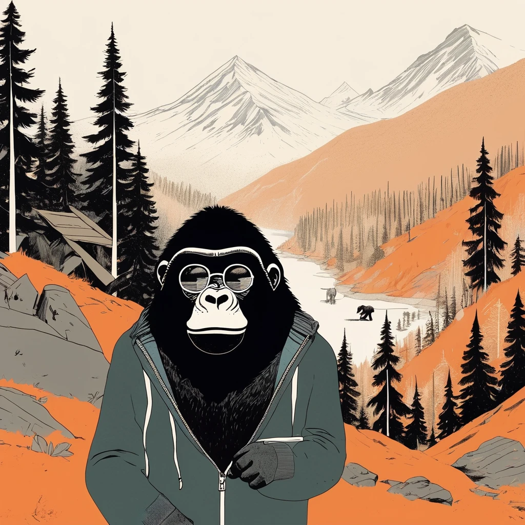 gorilla-like , sweet,art by Sophie Roach , art by Jon Klassen , art by Michael Cho , art by Sophie Roach、sunglasses,campimg,smoking,mountain climbing