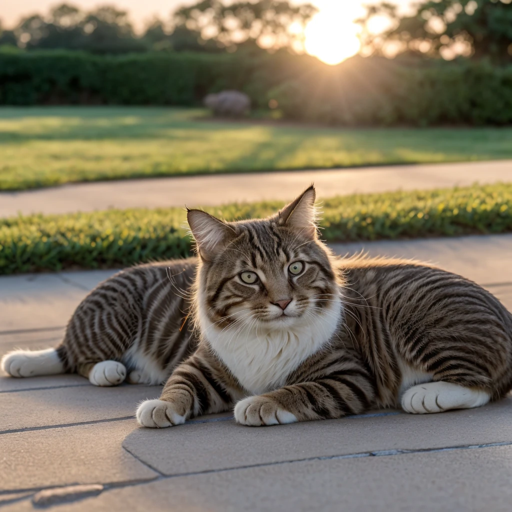 sharp focus, dramatic, award winning, cinematic lighting, volumetrics dtx, (film grain, blurred background, blurred foreground, bokeh, depth of field, sunset, motion blur:1.3), 4K, 8K, HD, HDrthere is a cat that is installing on the ground, painting by Heather Hudson, Reddit, Realism, having fun in the sun, black cat, fluffy, very relaxed, Lying on his back, in the sun, resting on a tough day, Happy Wise. Rather than life, installing, I strike a daring pose, playful pose, relaxing after a hard day
